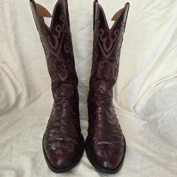 Lucchese Classic Size 10.5 D Full Quill Black Cherry Ostrich Boots Straight Heel main image 15